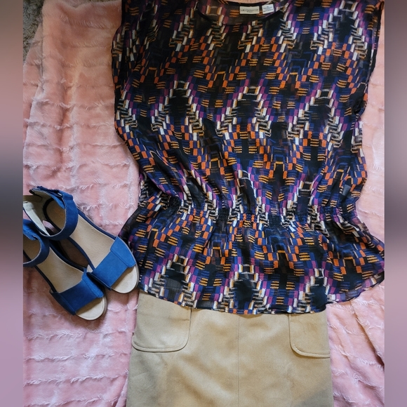 LIZ CLAIBORNE UEC Women’s Plus Size 1x peplum cap sleeve blouse black graphic - Picture 5 of 9